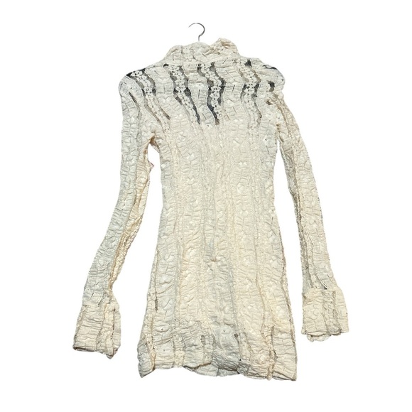 Free People Shayla Lace Mini Dress Cream Long Sleeve Button Up - Picture 9 of 9